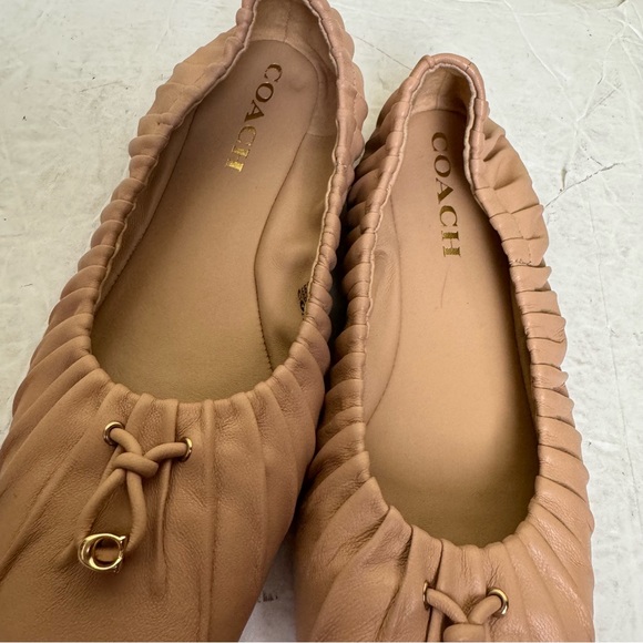 COACH Eleanor Leather Ballet Flats Nude Pink Ruched Shoes Minimalist CC Logo - Picture 12 of 16